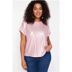 Pudra Metalik Baskılı Örme Bluz TBBSS24AF00007