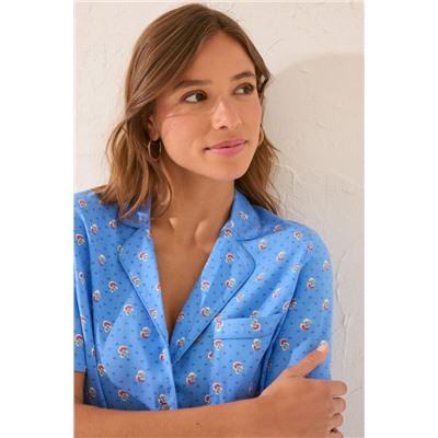 Pijama camisero Capri viscosa azul