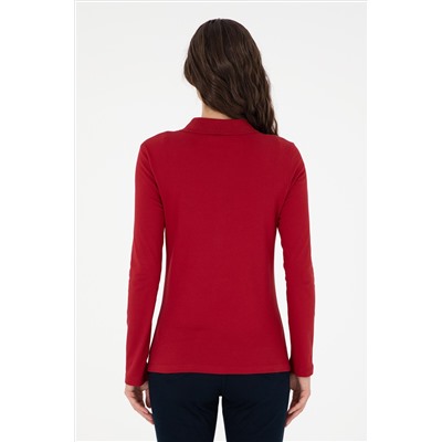 Kadın Kırmızı Basic Polo Yaka Sweatshirt