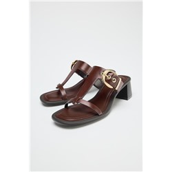 LEATHER BLOCK HEEL SANDALS