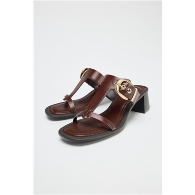 LEATHER BLOCK HEEL SANDALS