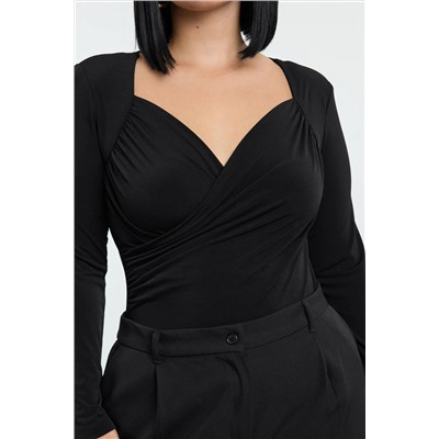 Siyah  Kruvaze Yaka Bodycone Büyük Beden Çıtçıtlı Body TBBAW25CS00008
