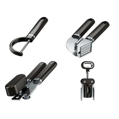 ERNESTO Dosenöffner, Knoblauchpresse, Peeler 2er , Korkenzieher Black