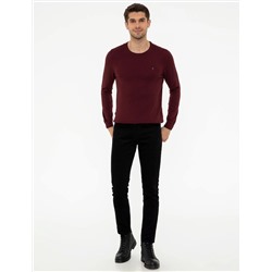 Bordo Slim Fit Bisiklet Yaka Basic Triko Kazak