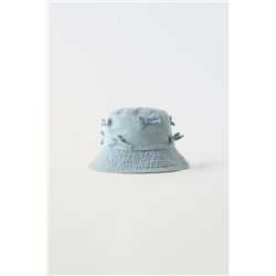 DENIM BUCKET HAT WITH BOWS