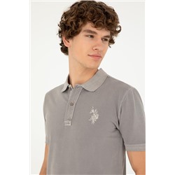 Erkek Slim Fit Polo Yaka Koyu Gri Basic Tişört