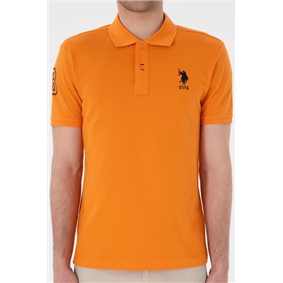 Erkek Slim Fit Polo Yaka Turuncu Basic Tişört