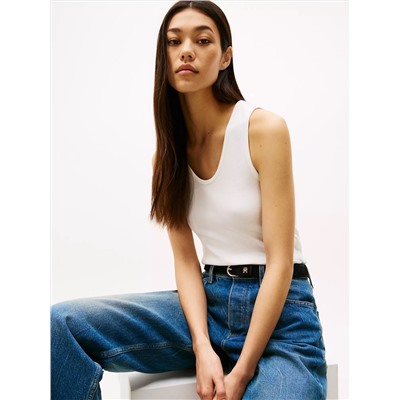 Ribbed Stretch-Cotton V-Neck Tank