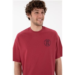 Erkek Oversize Fit Bisiklet Yaka Vişne Tişört