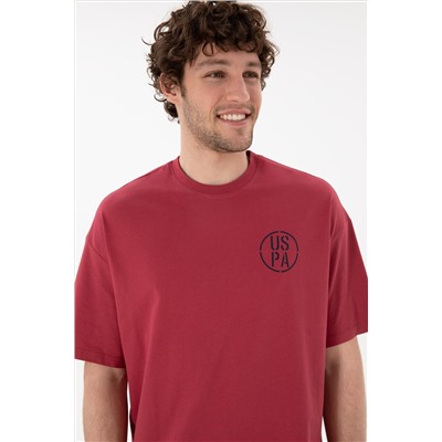 Erkek Oversize Fit Bisiklet Yaka Vişne Tişört