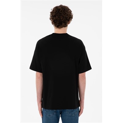 Erkek Oversize Fit Bisiklet Yaka Siyah Tişört