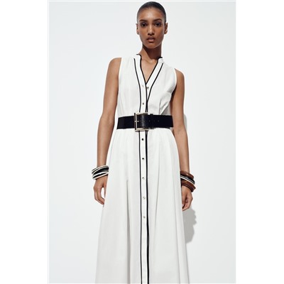 CONTRAST TRIM POPLIN MIDI DRESS