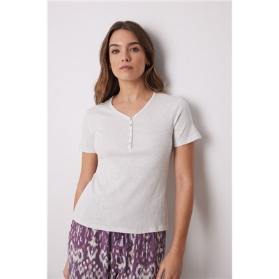Camiseta manga corta canalé gris