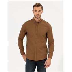 Kahverengi Slim Fit Uzun Kollu Gömlek