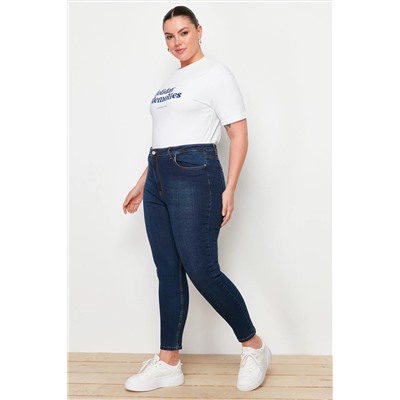 Koyu Mavi Yüksek Bel Esnek Skinny Jeans TBBAW23JE00000