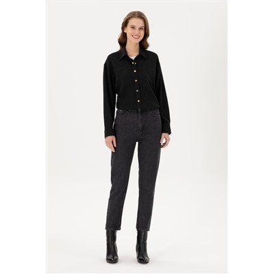 Kadın Siyah Mom High Waist Fit Jean Pantolon
