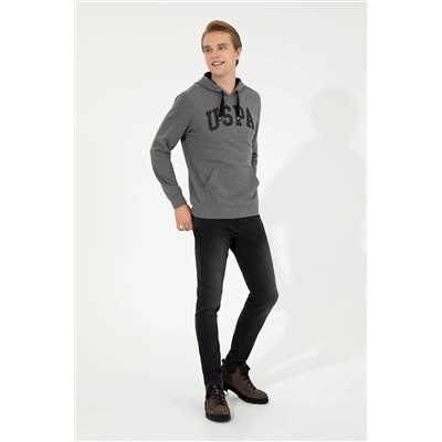 Erkek Antrasit Melanj Kapüşonlu Basic Sweatshirt