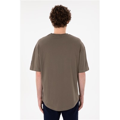 Erkek Long Fit Bisiklet Yaka Vizon Basic Tişört