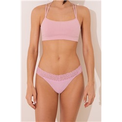 Tanga canalé algodón rosa