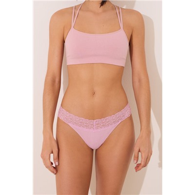 Tanga canalé algodón rosa