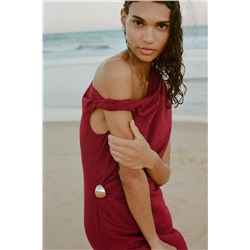 LINEN BLEND DRAPED MIDI DRESS