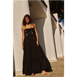 CONTRAST POPLIN TIERED MIDI DRESS