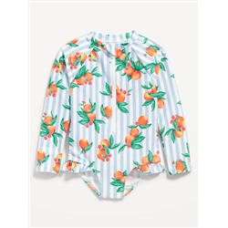 Matching Ruffle-Trim One-Piece Rashguard Swimsuit for Toddler Girls