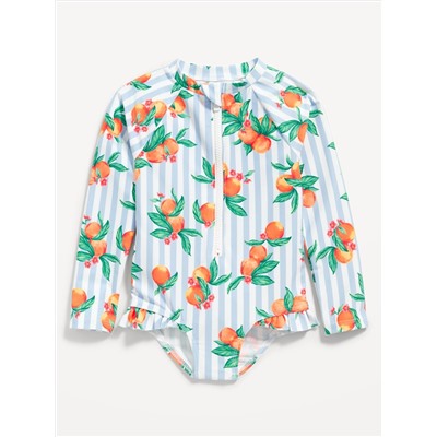 Matching Ruffle-Trim One-Piece Rashguard Swimsuit for Toddler Girls