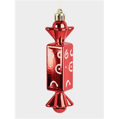 Игрушка елочная, 2 шт, 3х12 см, пластик, красная, Конфеты, New year