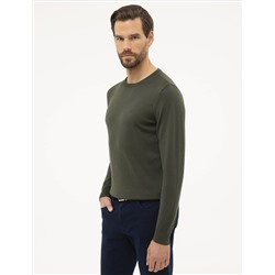 Yeşil Slim Fit Bisiklet Yaka Basic Triko Kazak