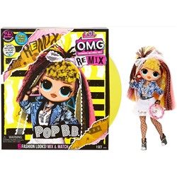 LOL Surprise OMG Remix Pop B.B. Fashion Doll, Plays Music, with Extra Outfit and 25 Surprises Including Shoes, Hair Brush, Doll Stand, Magazine, and Record Player Package - for Girls Ages 4+
