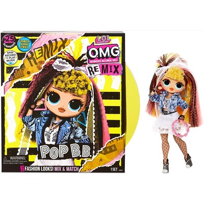 LOL Surprise OMG Remix Pop B.B. Fashion Doll, Plays Music, with Extra Outfit and 25 Surprises Including Shoes, Hair Brush, Doll Stand, Magazine, and Record Player Package - for Girls Ages 4+