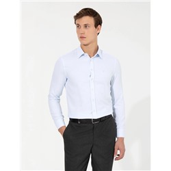 Açık Mavi Slim Fit Armürlü Uzun Kollu Gömlek