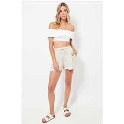 Top crop de lino - Blanco