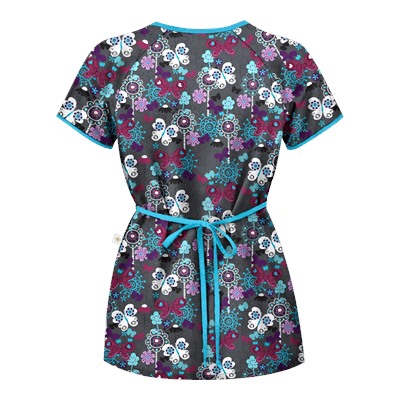 Happy Scrubs® Oh Happy Day Pewter Mock Wrap Scrub Top