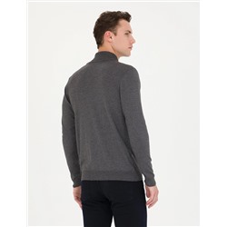 Gri Melanj Slim Fit Balıkçı Yaka Basic Triko Kazak