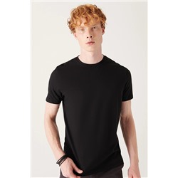Avva Erkek Siyah %100 Pamuk Nefes Alan Bisiklet Yaka Standart Fit Normal Kesim T-shirt E001000