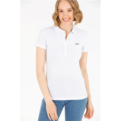 Kadın Beyaz Basic Polo Yaka Tişört