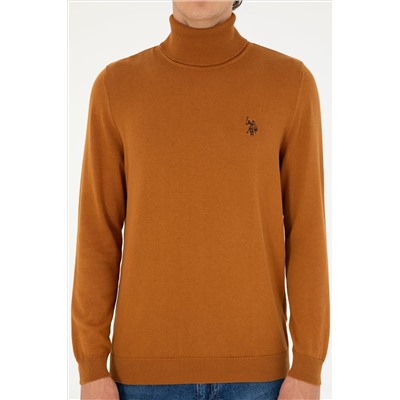 Erkek Slim Fit Boğazlı Yaka Saks Basic Sweatshirt