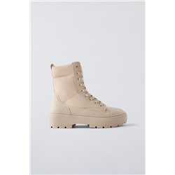 QUILTED LACE-UP ANKLE BOOTS