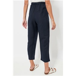 Pantalón slim fit de lino cintura alta - Azul marino