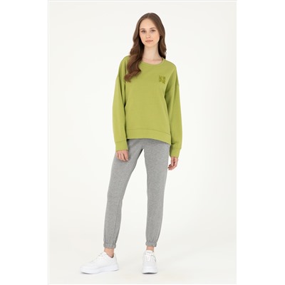 Kadın Fıstık Yeşili Basic Bisiklet Yaka Sweatshirt