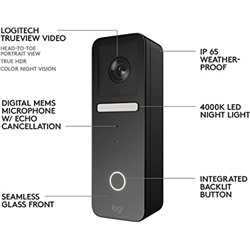 Logitech Circle View Apple HomeKit- enabled Wired Doorbell with Logitech TrueView Video, Face Recognition, Color Night Vision, and Head-to-toe HD Video
