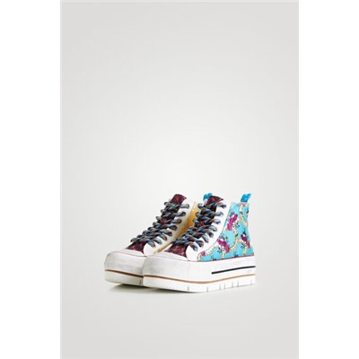 Sneakers altas plataforma patch floral