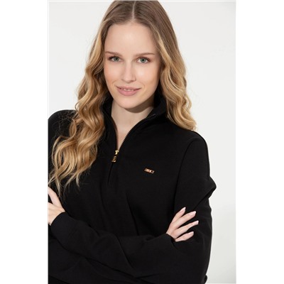 Kadın Siyah Dik Yaka Sweatshirt