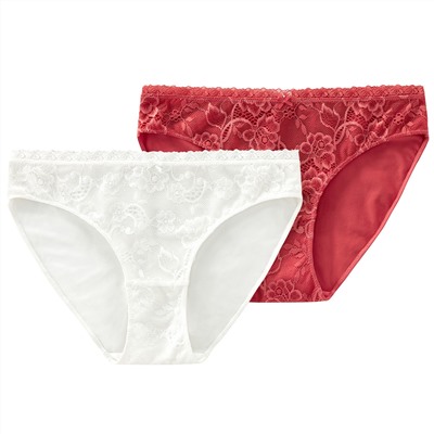 2 Damen Slips mit floraler Spitze