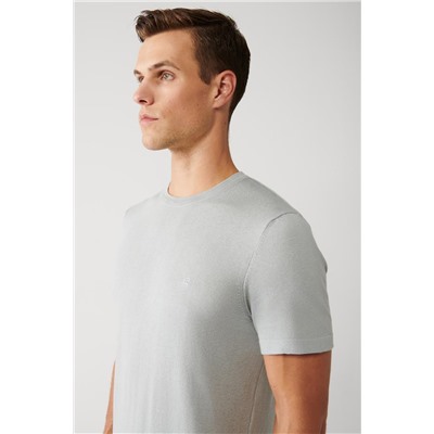 Gri Bisiklet Yaka Pamuklu Regular Fit Standart Kesim İnce Triko T-Shirt