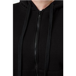 Siyah Kapüşonlu İçi Polarlı Önü Fermuarlı Büyük Beden Örme Sweatshirt