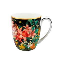Кружка, 400 мл, фарфор F, черная, Лилии, Baroque flowers, 62362