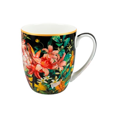 Кружка, 400 мл, фарфор F, черная, Лилии, Baroque flowers, 62362